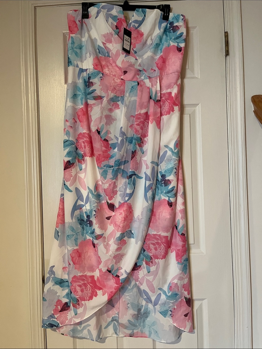 City Chic White Strapless Floral Dress with Pink and Blue Blooms